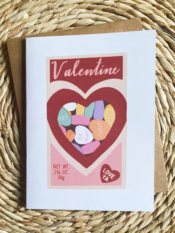 Candy Hearts Box - Valentine's Day Card for wholesale by Kenzie Lou Art Co