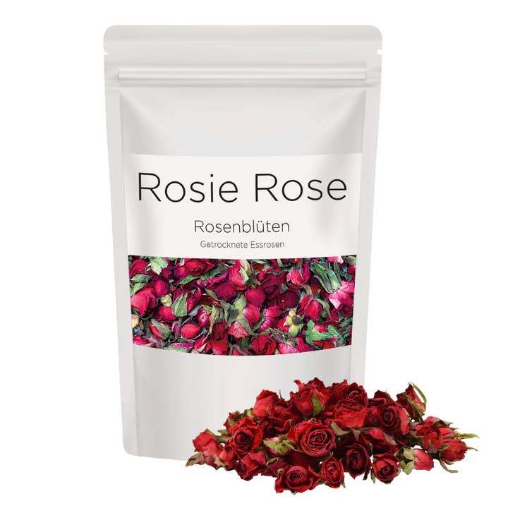 ROSIE ROSE – Engroshandel Tørrede/dehydrerede grøntsager – Dekorative rosenblade i 7 farver - 50 g | Spiselig, topping