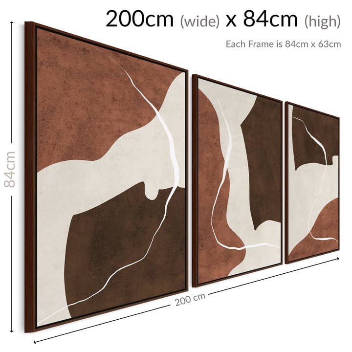 Artocolor - Wholesale Art Print - Extra Large Set of 3 Framed Wall Art for Living Room - Abstract Brown Canvas