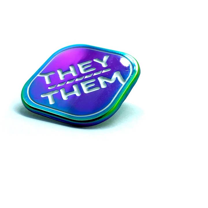 TheThirdArrow - Wholesale Lapel Pin/Button - Rainbow Metal Pronoun Pin
