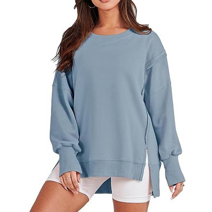 Sheer Trend - Vente Sweat-shirt – femme - Pull haut et bas à manches longues, frangé, couleur unie, joint fendu et col rond11