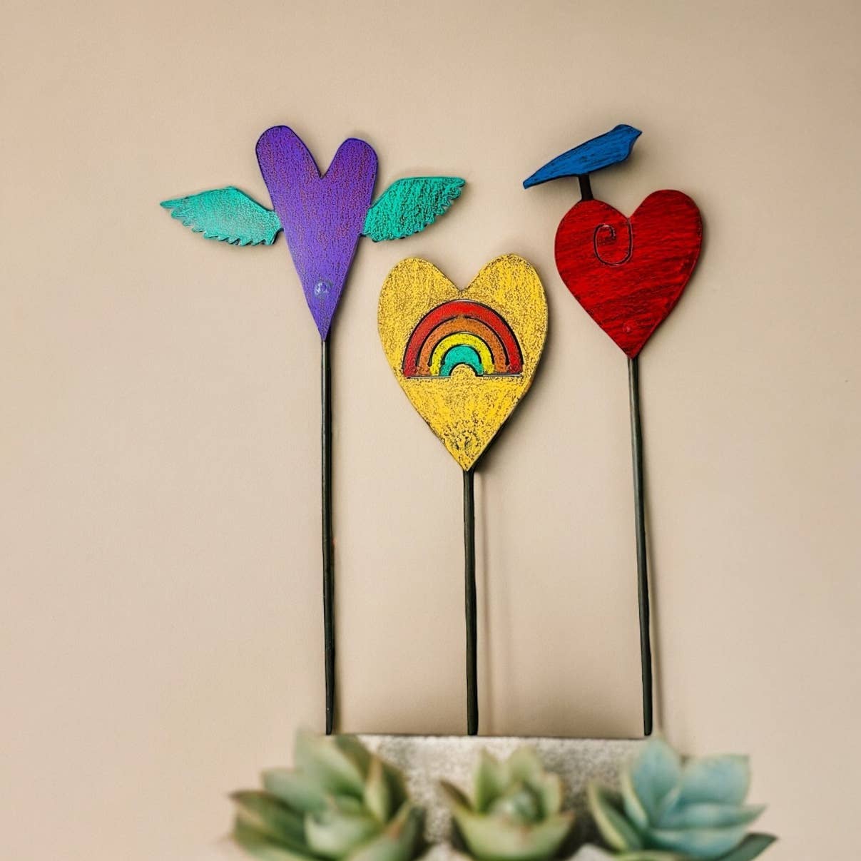 Whimsies - Vendita all'ingrosso Paletti da giardino/prato - Cute Heart, palo per piante, palo da giardino, stravagante, stile bohémien, USA1