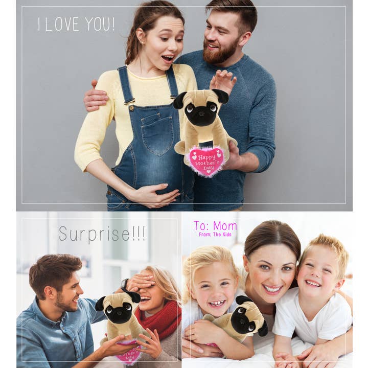Cota Global - Vendita all'ingrosso Peluche - Bambini e neonati - Cuore di peluche per la festa della mamma - Peluche - Cane Carlino 10"