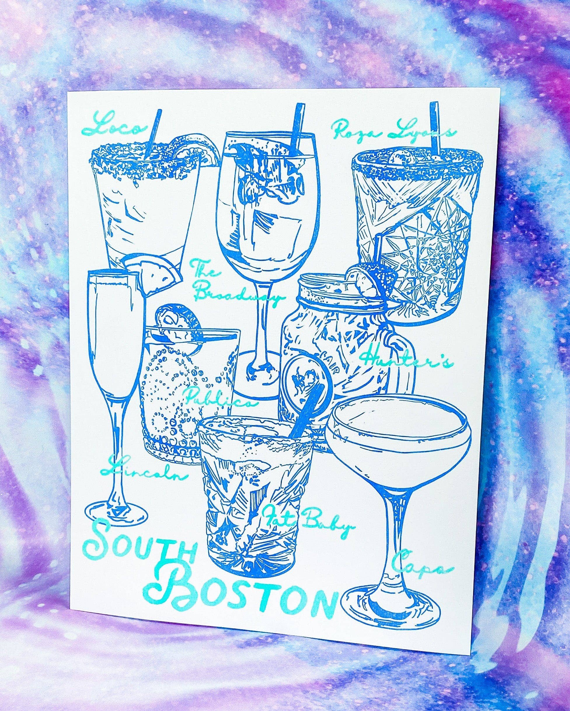 Maker / Scholar - Wholesale Art Print - "Southie Sips" Risograph Art Print1