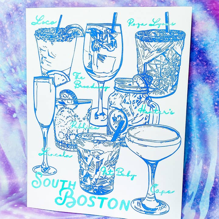 Maker / Scholar - Wholesale Art Print - "Southie Sips" Risograph Art Print1