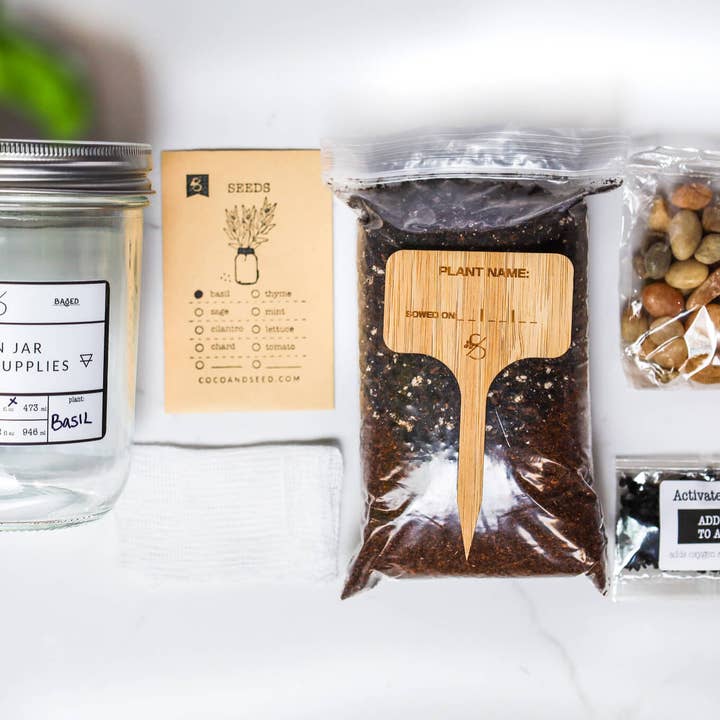 Coco and Seed - Wholesale Plant Seeds - Mason Jar Indoor Herb Garden Supplies Kit with jar1