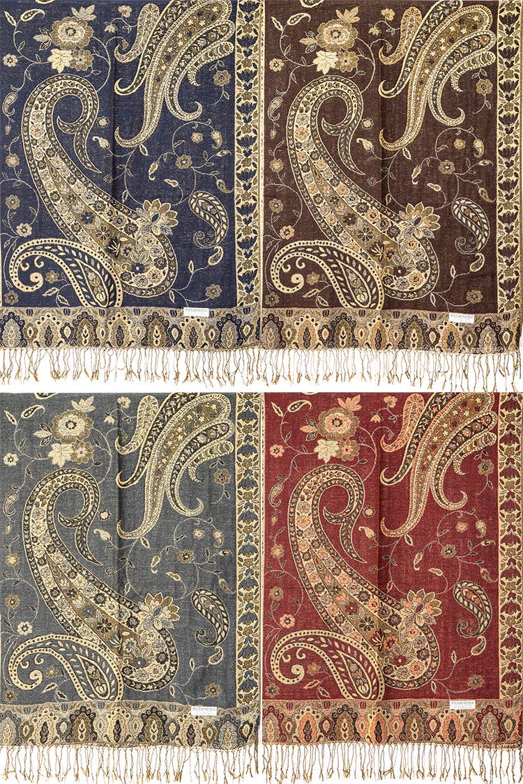 Artini Accessories - Wholesale Wrap - Women's - Sparkly Thread Paisley Intarsia Pashmina Set5