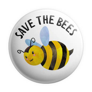 Save The Bees Pinback Button/ Badge for wholesale by Prickly Cactus Collage