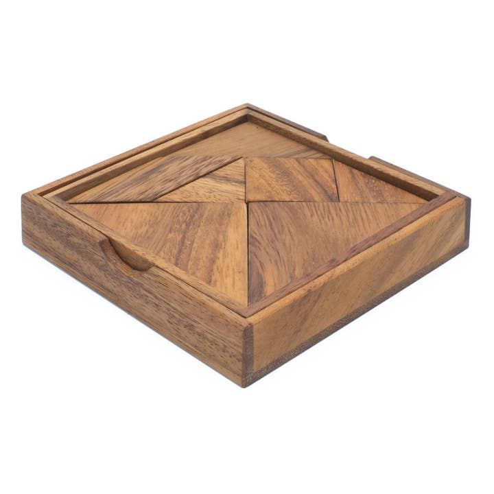 Solid Wood Tangram Puzzle - Traditional Brain Teaser and Geometric Challenge for wholesale by SMI Designs Wooden Puzzles