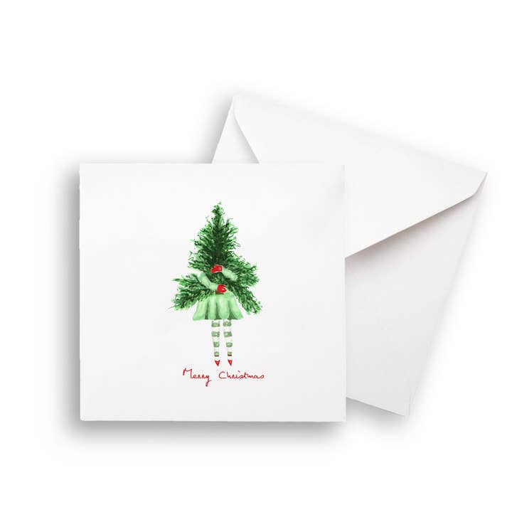 French Graffiti - Wholesale Tea Towel - Lady with Christmas Tree