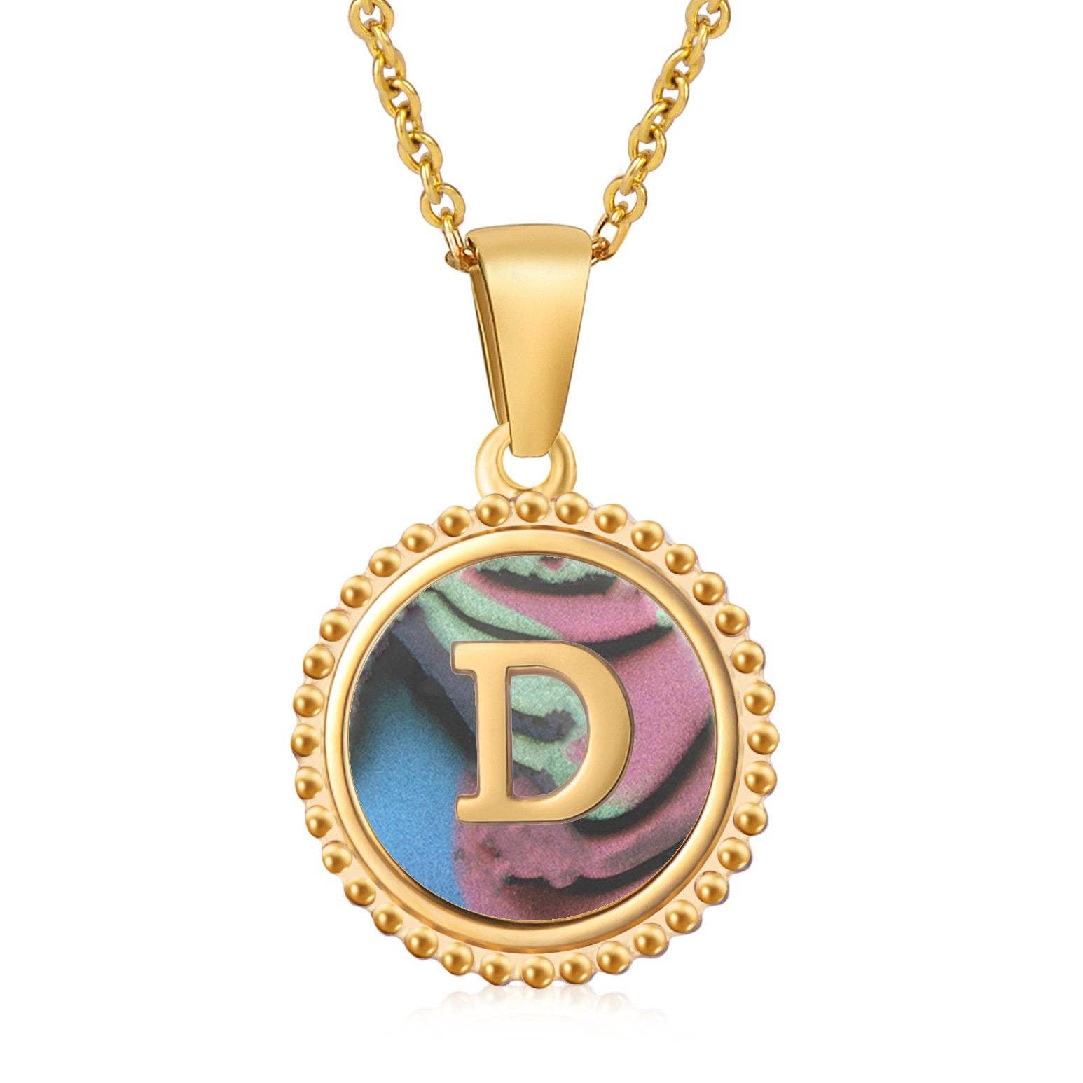 Mio Queena - Wholesale Pendant/Charm Necklace - Colored Shell Initial Gold-plated Stainless Steel Necklace3