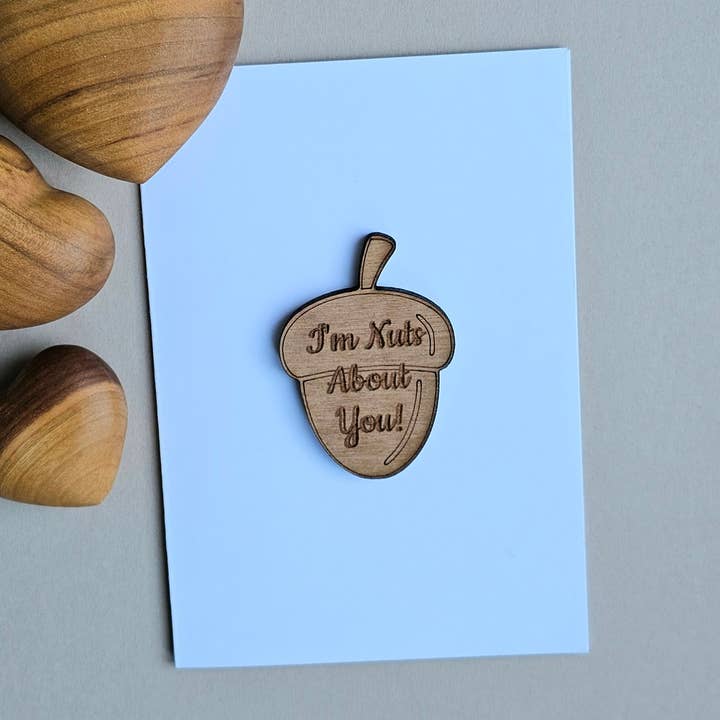 'I'm Nuts About You' Wooden Token and Card for wholesale by Nest