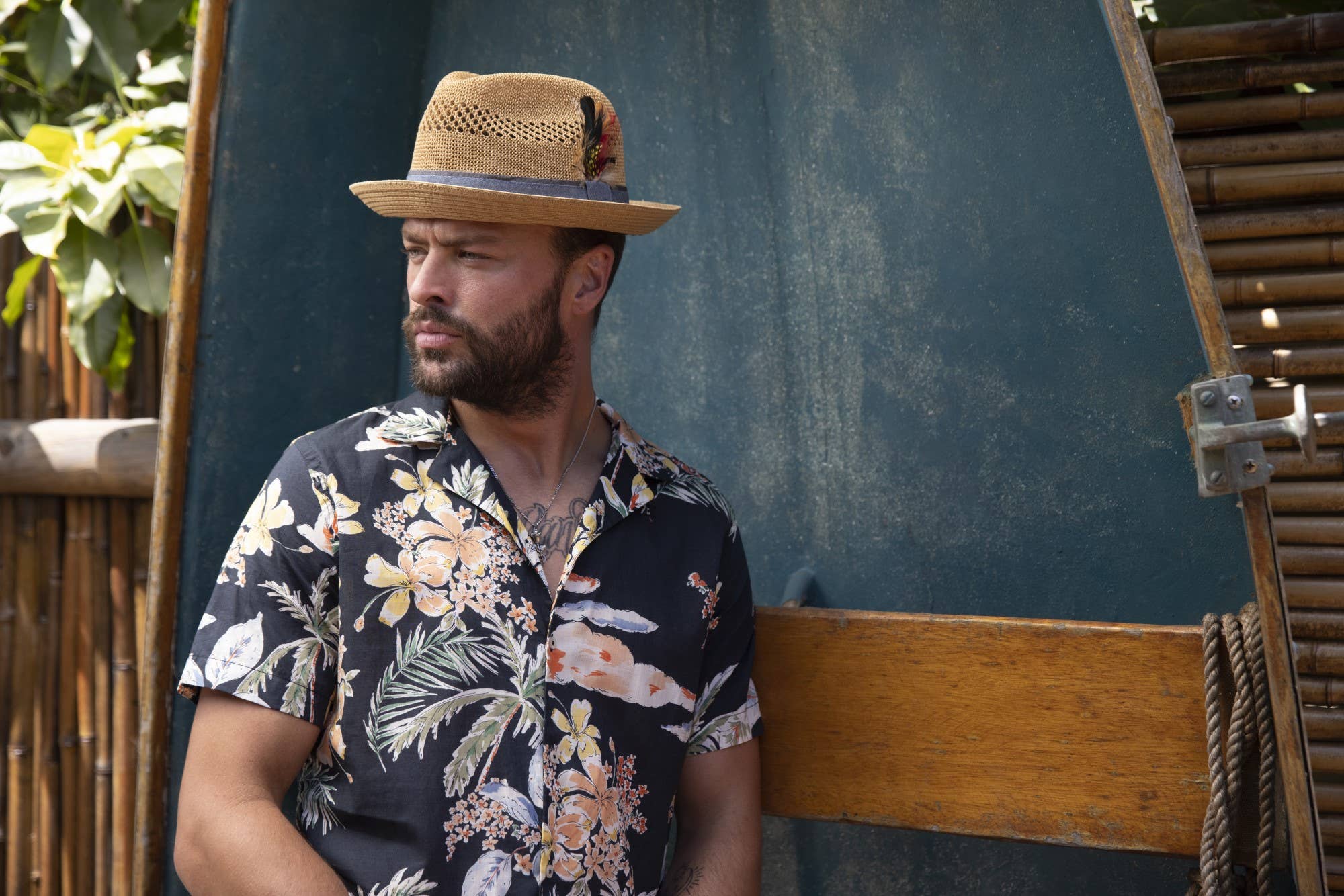 Peter Grimm - Wholesale Straw Hat - Unisex - Shelby Toyo Straw Feather Denim Band Fedora Hat2