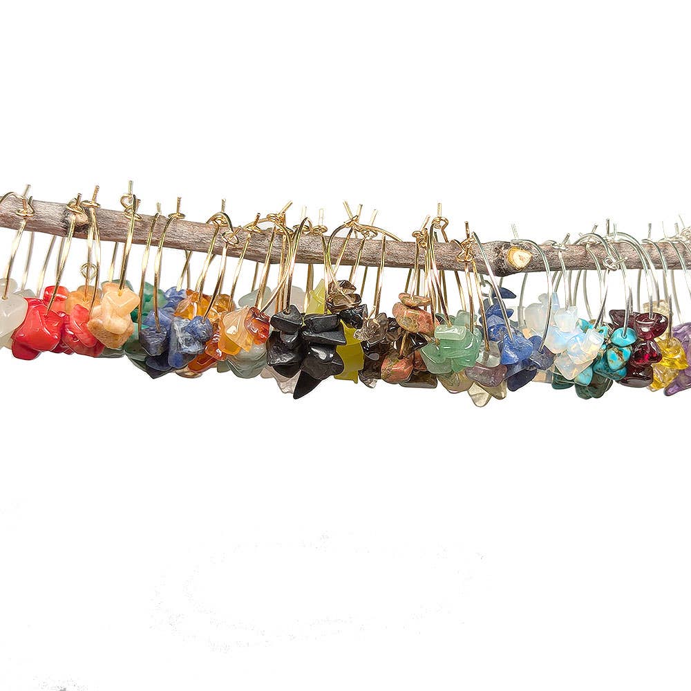 Stylish Jewelry Supply - Wholesale Dangle Earrings - Stainless Steel Hoop Aquamarine Gemstone Chips Earrings1