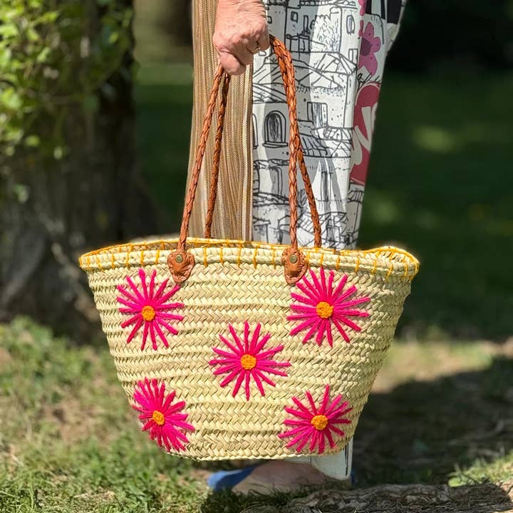 Market basket STRAW BAG Handmade with leather, French Market for wholesale by DarKech