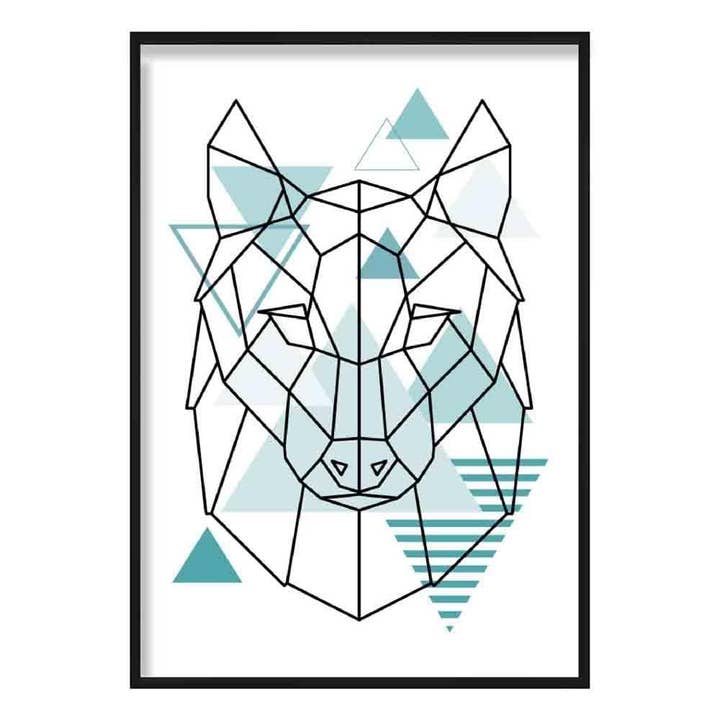 Geometric Scandinavian Wolf Head Aqua Blue Poster for wholesale by Artze Wall Art