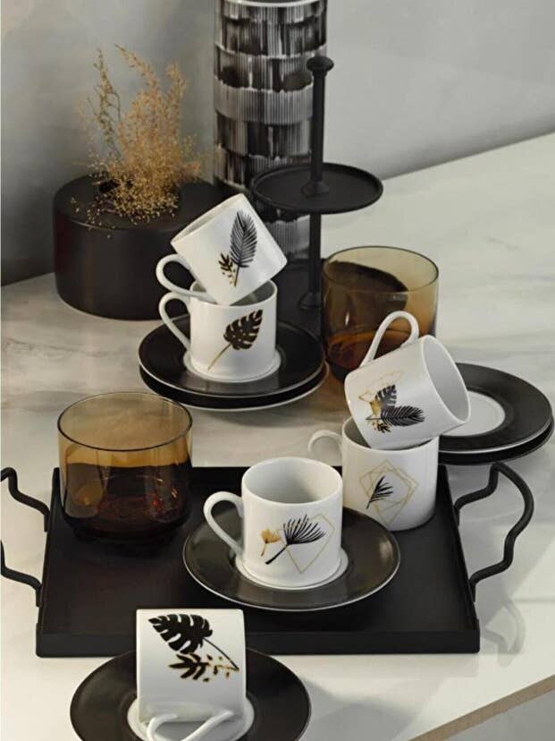 Premium Kutahya Porselen Golden Leaf Turkish Coffee Cup Set - 12-Piece for wholesale by Aladdin