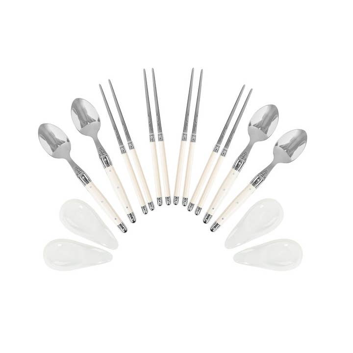 French Home - Wholesale Assorted Cutlery Set - Laguiole Faux Ivory Chopsticks & Spoons with Rests, 4 Pairs1