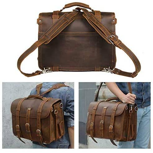 Tuzech Leather – wholesale Messenger Bag - Herr – Herrarnas retro portfölj i fullnarvsläder 16'' axelväska för bärbar dator (2019 års version)