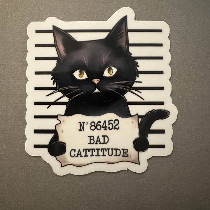 Bad Cattitude water resistant vinyl sticker for wholesale by Forever Yours, Me