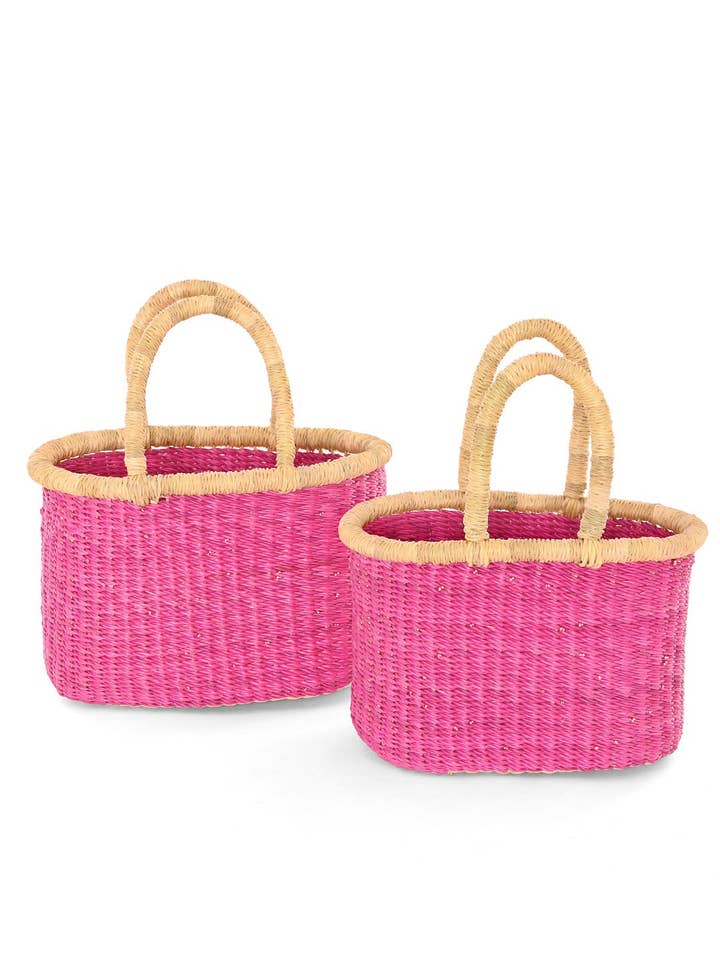 Set of Two Nesting Tote Baskets - Pink for wholesale by Swahili | AFRICAN MODERN