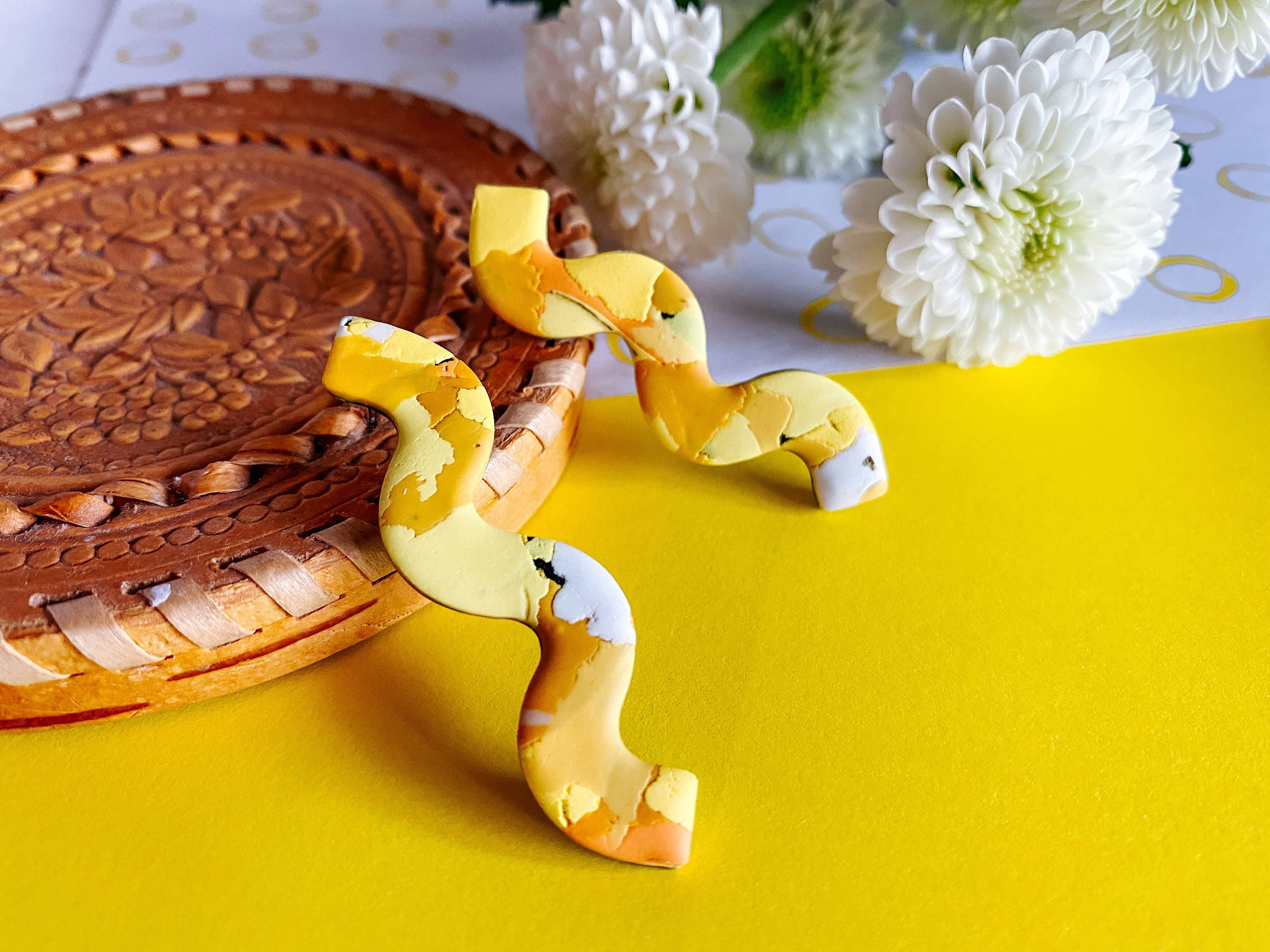 Lauren Likes Art - Wholesale Dangle Earrings - Sunshine Yellow Squiggle Earrings, Squiggly Earring, Handmad4