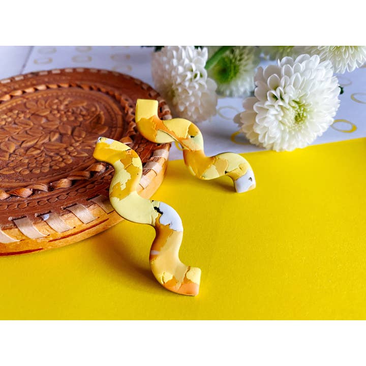 Lauren Likes Art - Wholesale Dangle Earrings - Sunshine Yellow Squiggle Earrings, Squiggly Earring, Handmad4