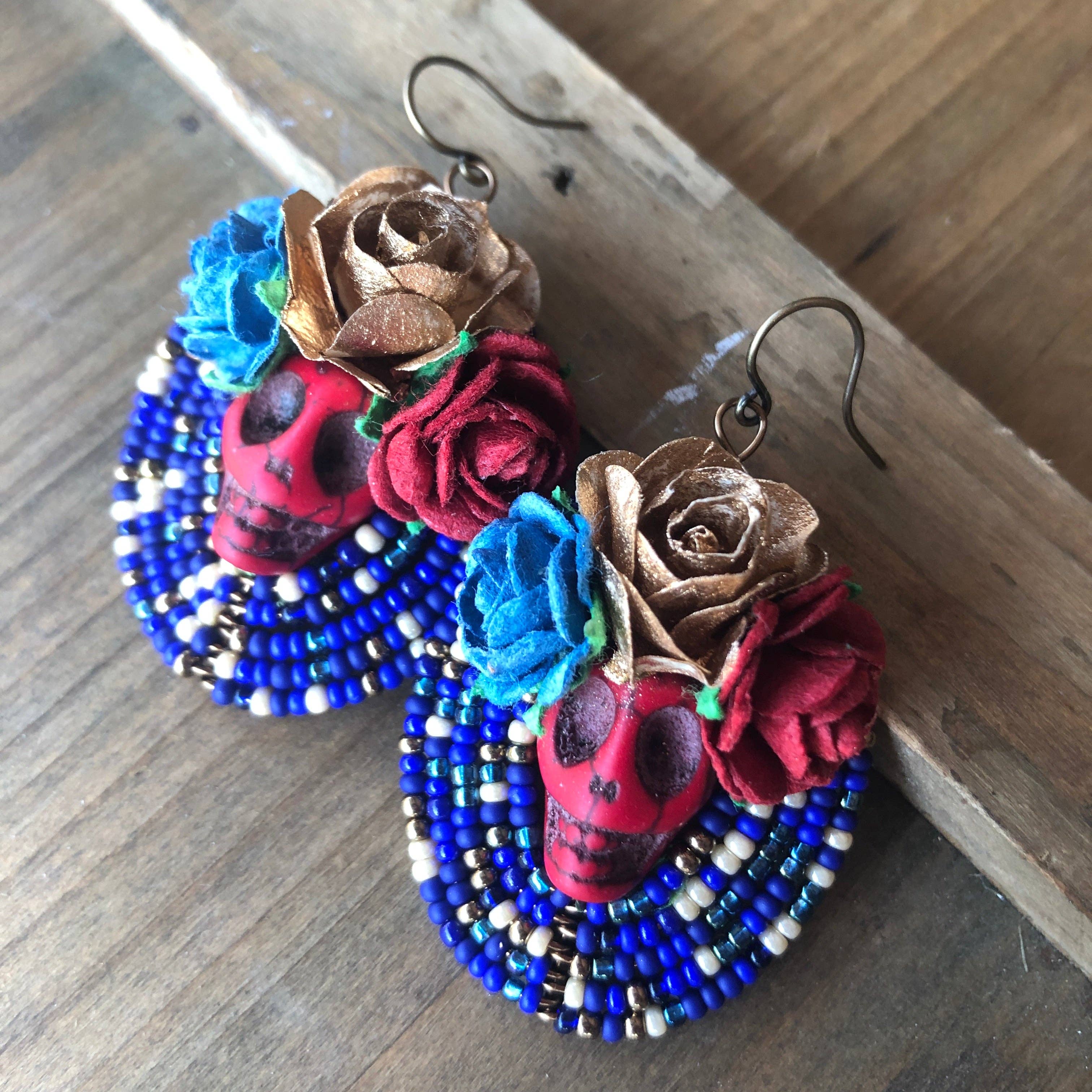 MorninGloria's - Wholesale Dangle Earrings - Dia De Los Muertos Frida Kahlo Flor Calavera Beaded Earrings9