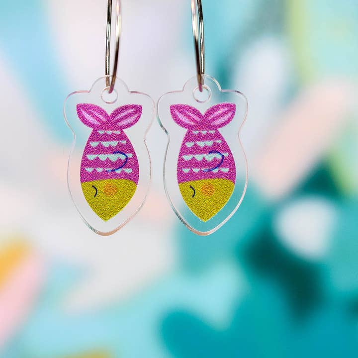Purple Fish Cute Nautical Earrings for wholesale by Paper Pattern Silk