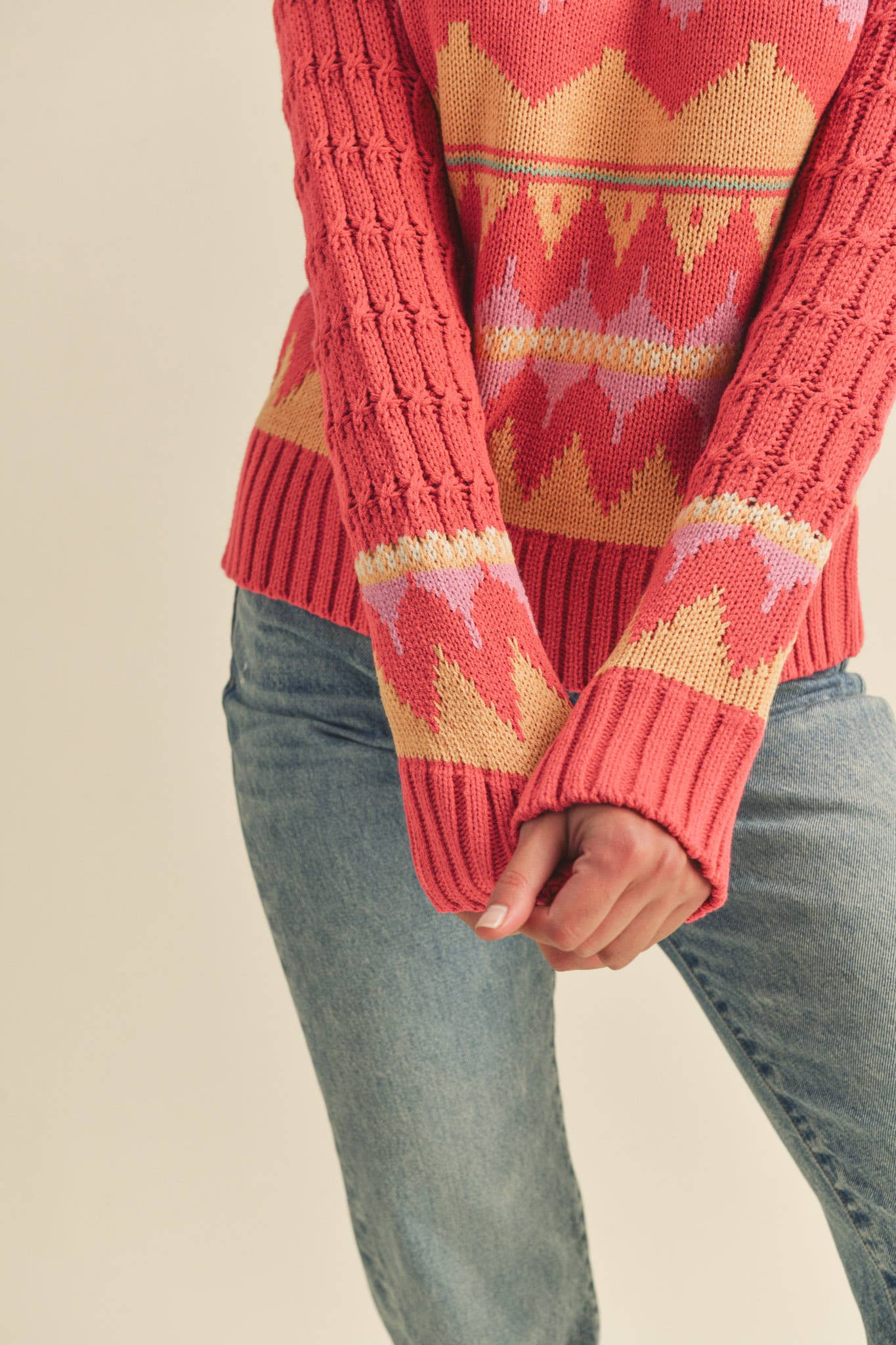 &MERCI - Wholesale Knit Sweater - Women's - FAIR ISLE TURTLENECK SWEATER MSW1017723