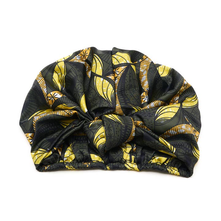 Grace Eleyae Inc. - Wholesale Turban - Women's - Satin Volume Knot Turban- Lime Abstract Leaf0