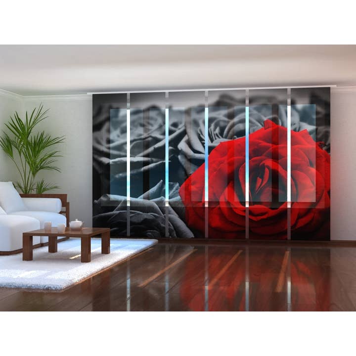 Set of 6 Red Rose Panel Curtains in Black and White for wholesale by IlyDecor