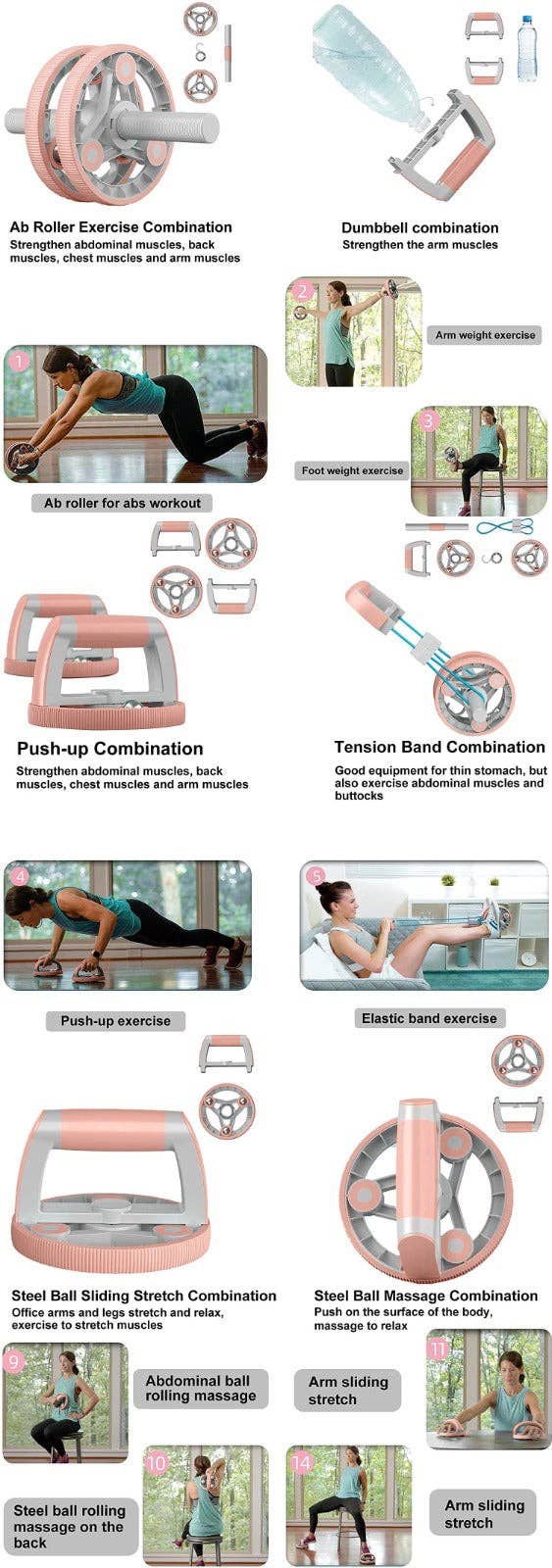 VIGOR – wholesale Fitness equipment – Ab Wheel Slide 4 wheel roller with resistance band Multifunc28