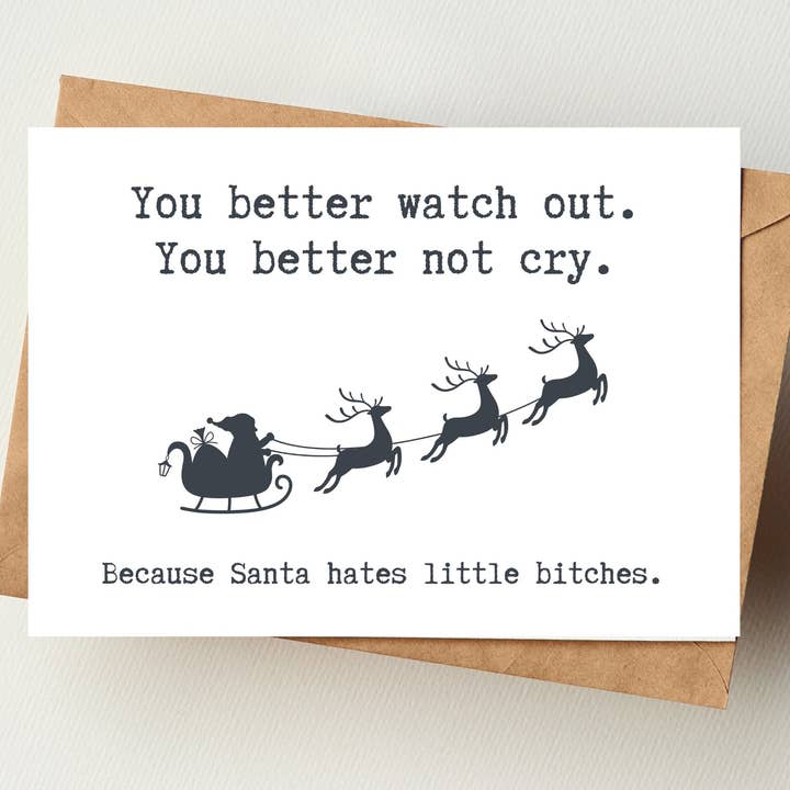 Santa Hates Little B*tches Christmas Card for wholesale by Dash of Sass Studio