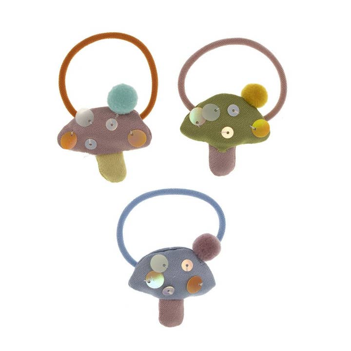 Multicolored Children's hair tie with mushroom and sequin design 🍄🌟 for wholesale on Faire