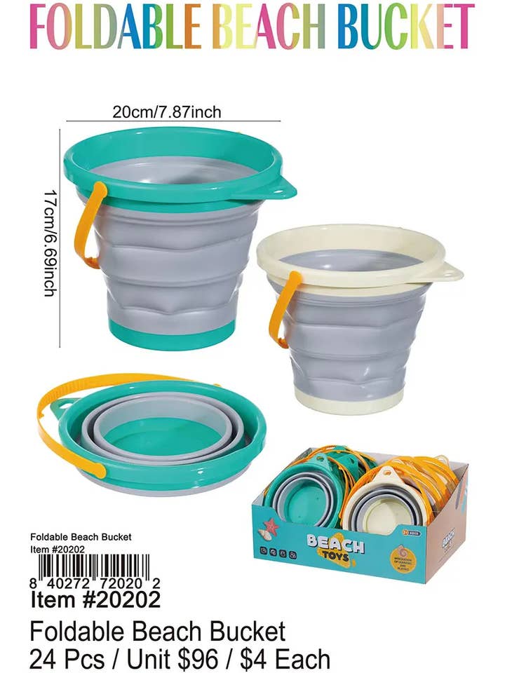 Foldable Beach Bucket 24 Pcs. . for wholesale by Puka Creations