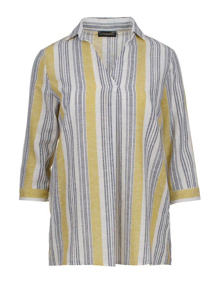 Stribet linned stil top med lommer for engroshandel hos conquista