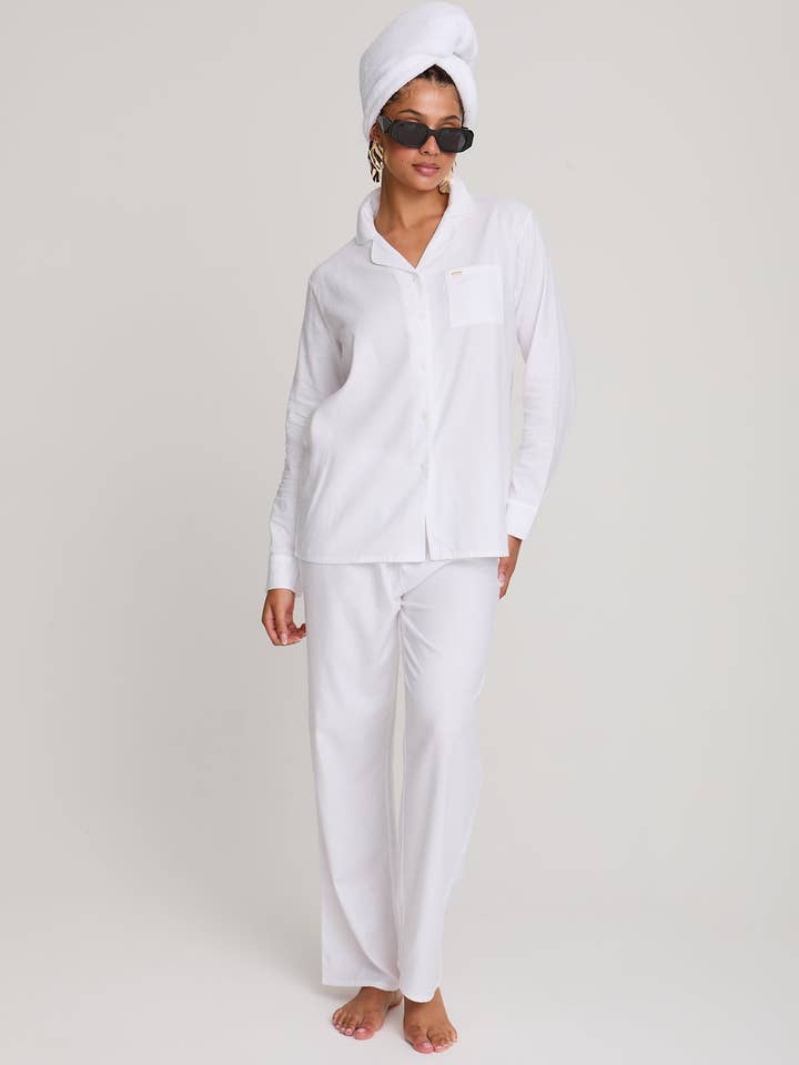 Cotton Modal Long Pajama Set in White for wholesale by Pretty You London