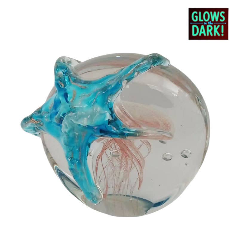 CB Home Collection - Wholesale Decorative Figurine - 4" Blue Glass Starfish on Jellyfish Figure - 880g0