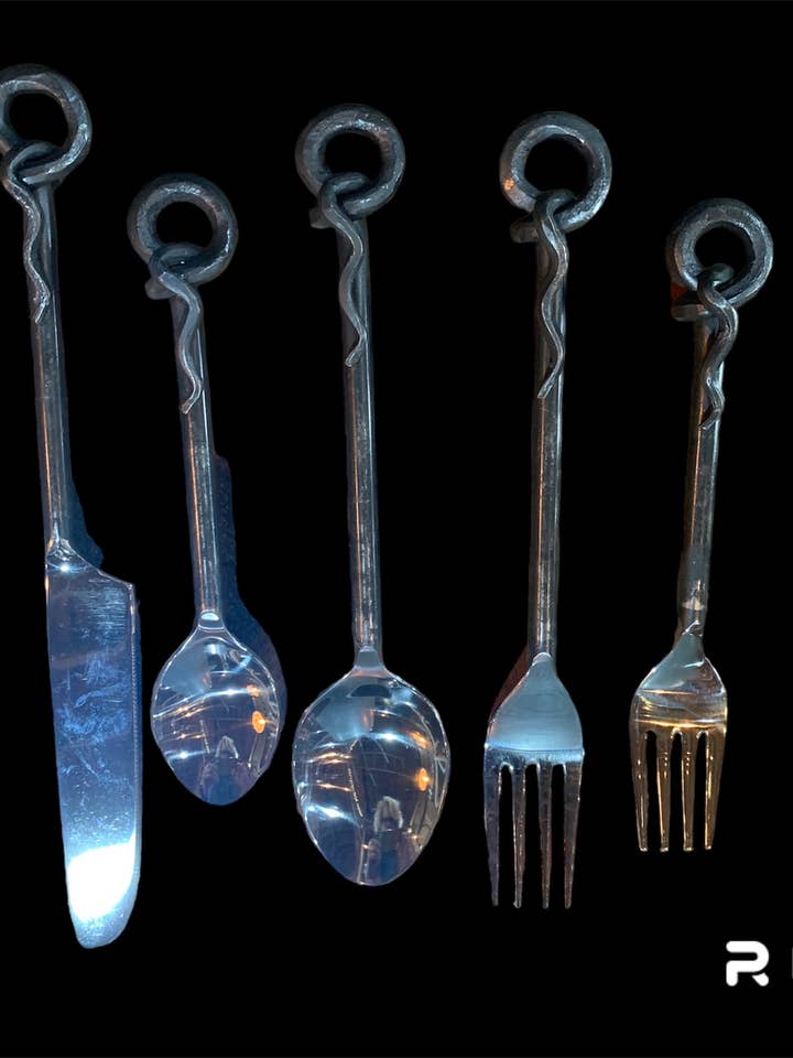 TW1003A-IA - Hand-forged tableware set/5 - Coiled End for wholesale by Steel Heart Ltd.