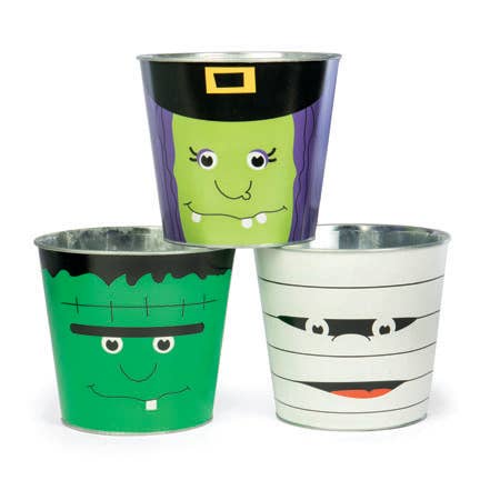 Round Tin Planter Set/3 Asst Halloween 7" for wholesale by Willow Group