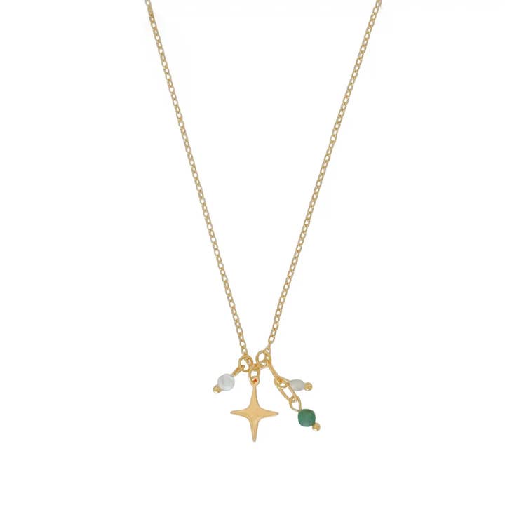 Emerald & Moonstone Star Necklace - Gold for wholesale by Saint Clairmont