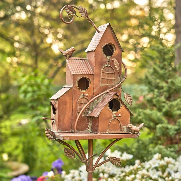 Zaer Ltd. International - Vente Nichoir - Grand piquet de nichoir à oiseaux en cuivre pour bungalow, décoration de jardin automnale0