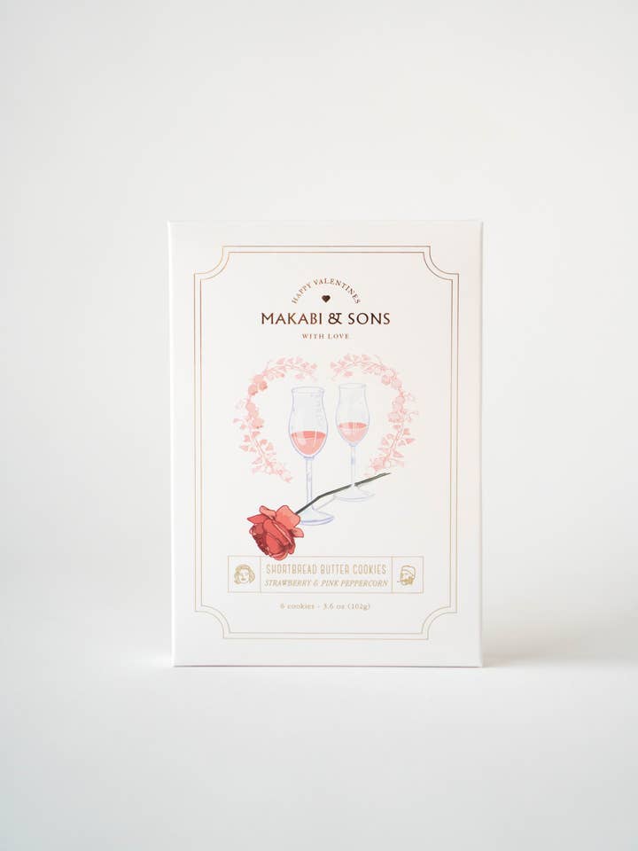 Strawberry & Pink Peppercorn Valentine's Cookies for wholesale by Makabi & Sons