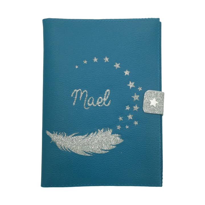 Funda de cartilla sanitaria de piel sintética con plumas y estrellas azul pato para venta al por mayor de Crapaud Chou