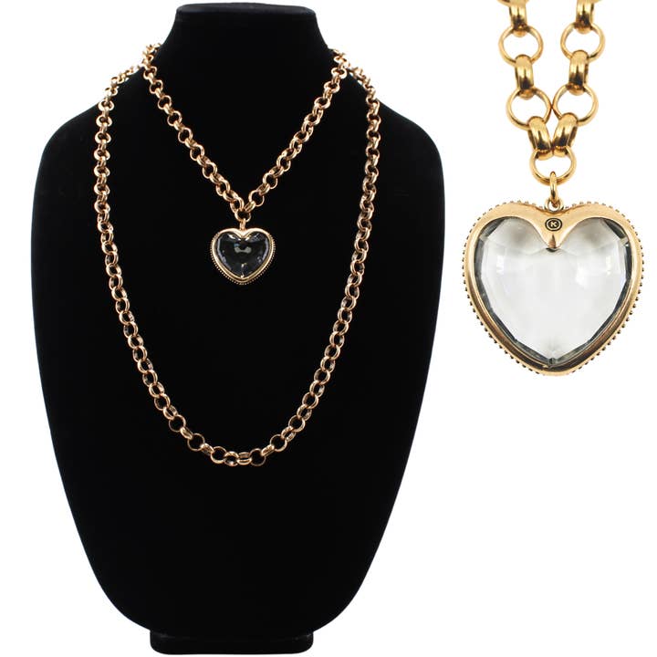 Crystal Heart Chunky Chain Layering Necklace for wholesale by Katia Designs