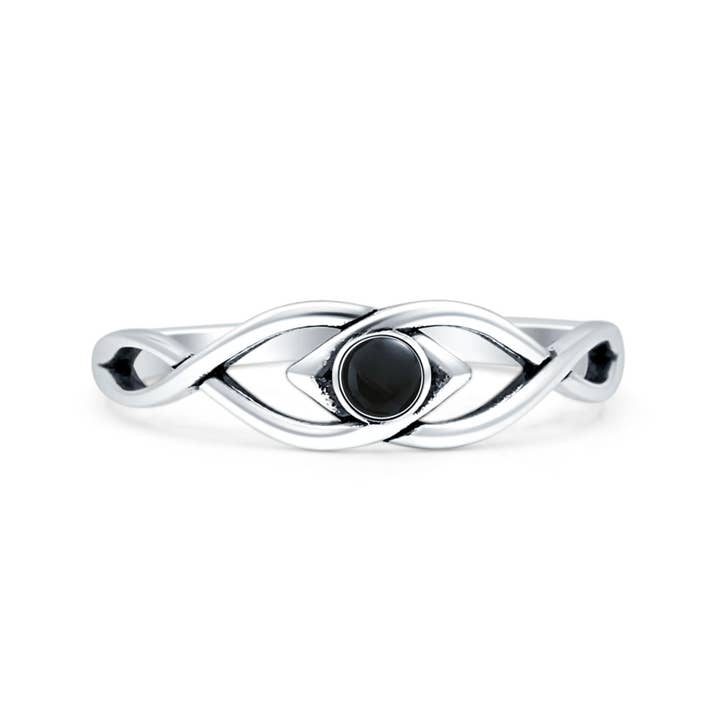 Round Black Onyx Twisted Eye Ring Oxidized for wholesale by Blue Apple Imports