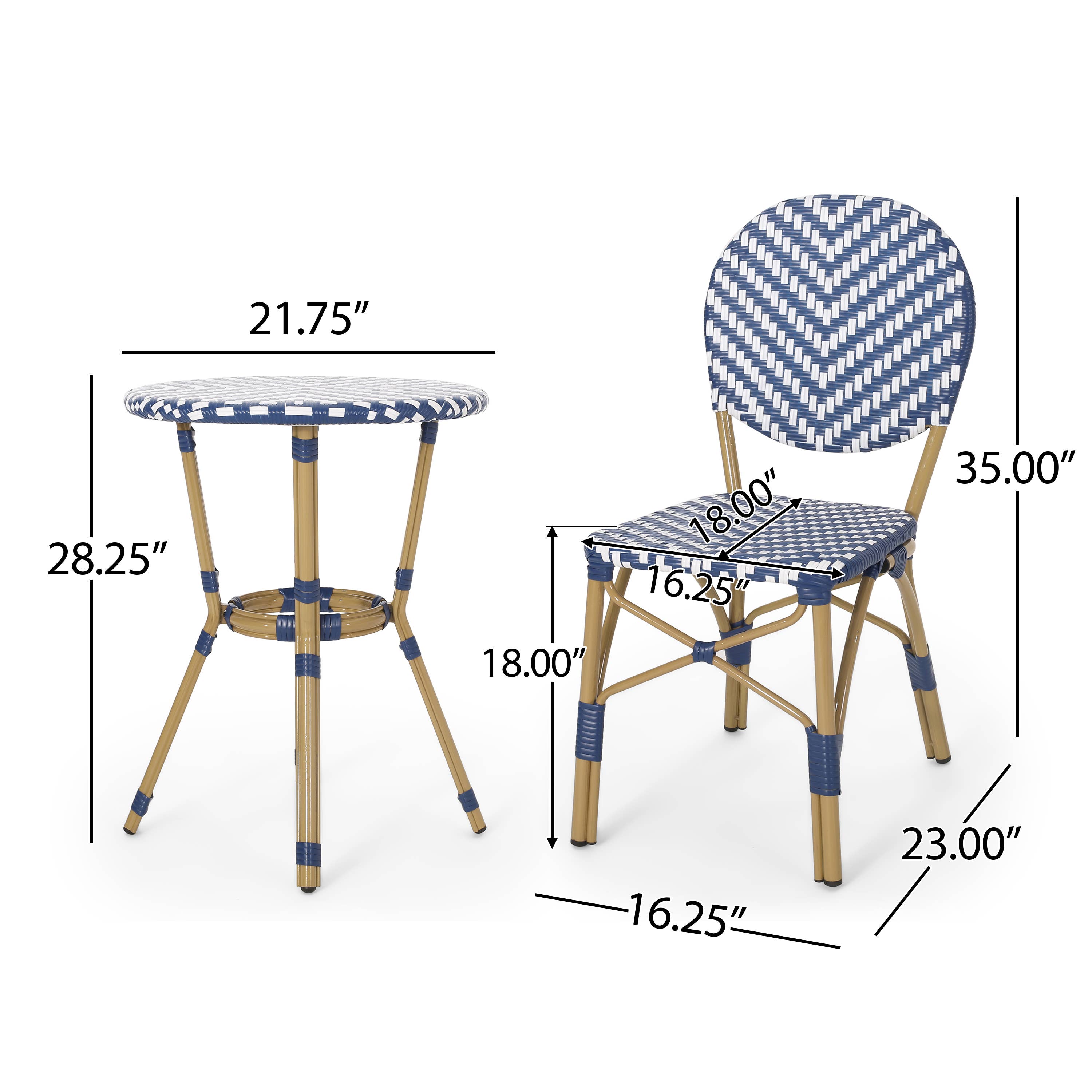 Navy Blue Aluminum 3-Piece French Bistro Set with Bamboo Finish for wholesale on Faire5