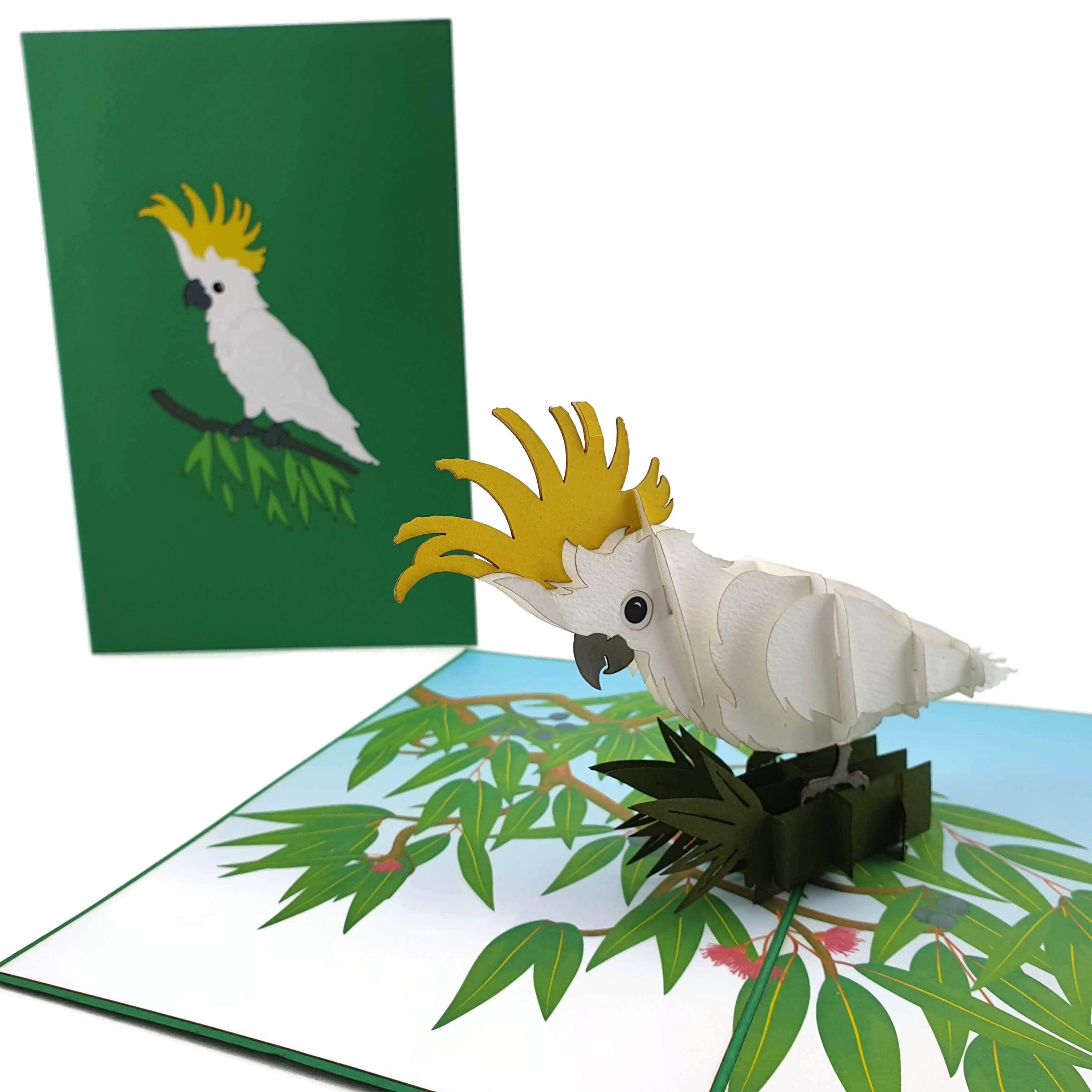Color Pop Cards – Engroshandel Hverdagshilsen kort – Australske kakadue 3D Pop Up Lykønskningskort3