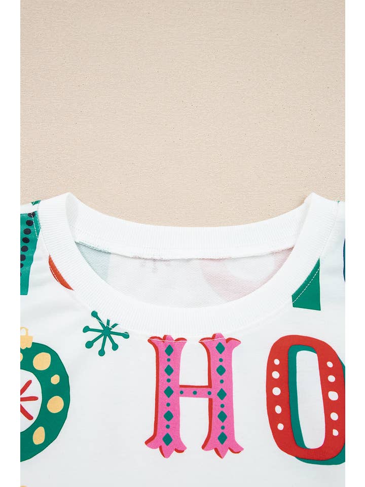 Bianco Completo da salotto taglie forti natalizio Ho Ho Ho con top e pantaloncini in vendita all'ingrosso su Faire3